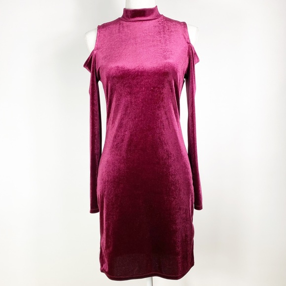 Ambiance Burgundy Velvet Cold Shoulder Long Sleeve Dress Size Large - Picture 6 of 6